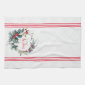 Kerst typografie rode bessen waterverf krans theedoek (Horizontaal)