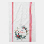 Kerst typografie rode bessen waterverf krans theedoek (Verticaal)