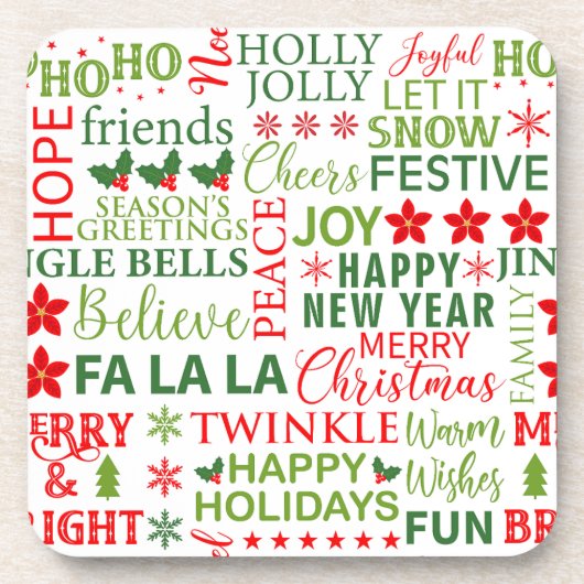 Kerst Typografie Rood & Groen Naadloos Patroon Bier Onderzetter (Voorkant)