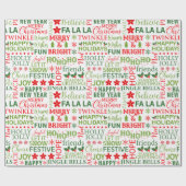 Kerst Typografie Rood & Groen Naadloos Patroon Cadeaupapier (Vlak)