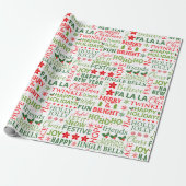 Kerst Typografie Rood & Groen Naadloos Patroon Cadeaupapier (Uitgerold)