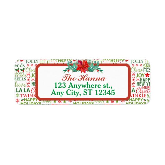 Kerst Typografie Rood & Groen Naadloos Patroon Etiket (Voorkant)