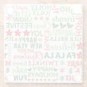 Kerst Typografie Rood & Groen Naadloos Patroon Glazen Onderzetter (Achterkant)