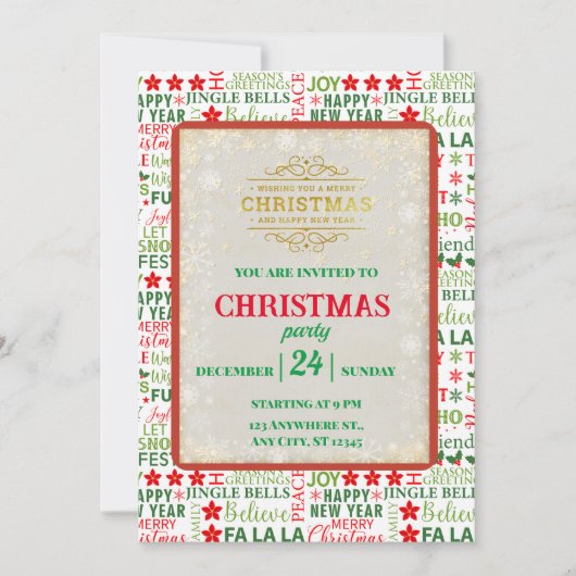 Kerst Typografie Rood & Groen Naadloos Patroon Kaart (Voorkant)
