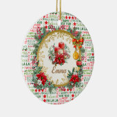 Kerst Typografie Rood & Groen Naadloos Patroon Keramisch Ornament (Rechts)