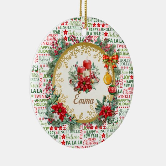 Kerst Typografie Rood & Groen Naadloos Patroon Keramisch Ornament (Rechts)