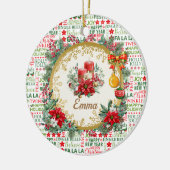 Kerst Typografie Rood & Groen Naadloos Patroon Keramisch Ornament (Links)