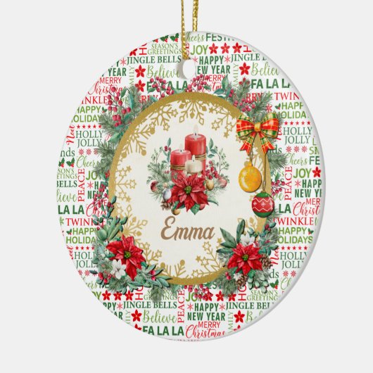 Kerst Typografie Rood & Groen Naadloos Patroon Keramisch Ornament (Links)