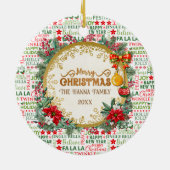 Kerst Typografie Rood & Groen Naadloos Patroon Keramisch Ornament (Achterkant)