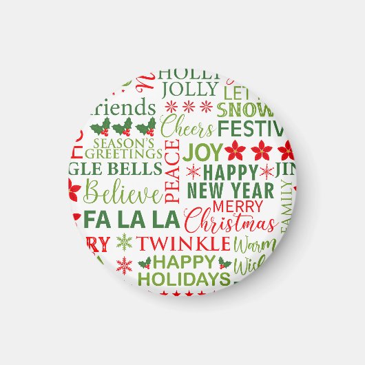 Kerst Typografie Rood & Groen Naadloos Patroon Magneet (Voorkant)