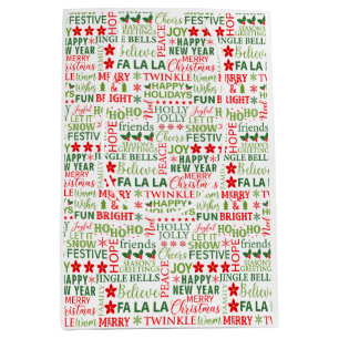 Kerst Typografie Rood & Groen Naadloos Patroon Medium Cadeauzakje
