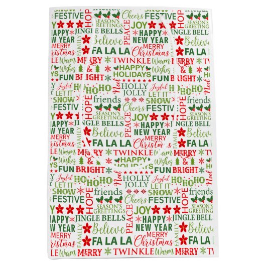 Kerst Typografie Rood & Groen Naadloos Patroon Medium Cadeauzakje (Voorkant)