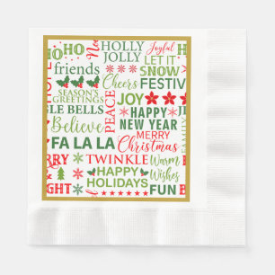 Kerst Typografie Rood & Groen Naadloos Patroon Servet