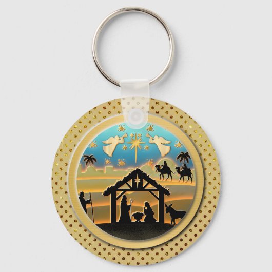 Kerst Typografie Rood & Groen Naadloos Patroon Sleutelhanger (Voorkant)