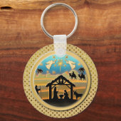 Kerst Typografie Rood & Groen Naadloos Patroon Sleutelhanger (Voorkant)