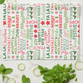 Kerst Typografie Rood & Groen Naadloos Patroon Theedoek (Gevouwen)