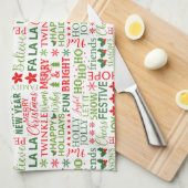 Kerst Typografie Rood & Groen Naadloos Patroon Theedoek (Quarter Fold)