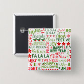 Kerst Typografie Rood & Groen Naadloos Patroon Vierkante Button 5,1 Cm (Voorkant /achterkant)