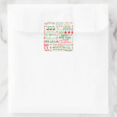Kerst Typografie Rood & Groen Naadloos Patroon Vierkante Sticker (Tas)