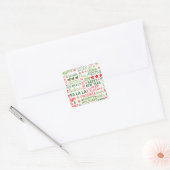 Kerst Typografie Rood & Groen Naadloos Patroon Vierkante Sticker (Envelop)