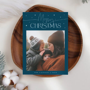 Kerst Typografie Teal Foto Feestdagenkaart