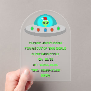 Kerst UFO Ho Alien vliegende schotel Custom Acryl Uitnodigingen