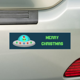 Kerst UFO Ho Alien vliegende schotel Custom Bumpersticker