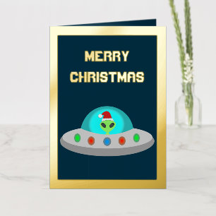 Kerst UFO Ho Alien vliegende schotel Custom Folie Wenskaart