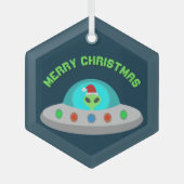 Kerst UFO Ho Alien vliegende schotel Custom Glas Ornament (Voorkant)