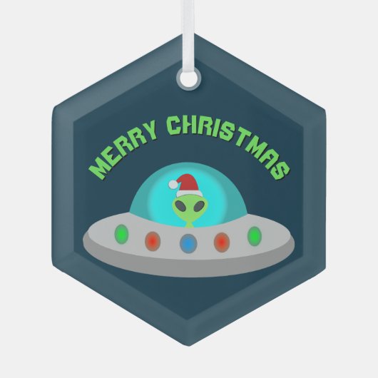 Kerst UFO Ho Alien vliegende schotel Custom Glas Ornament (Voorkant)