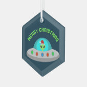 Kerst UFO Ho Alien vliegende schotel Custom Glas Ornament (Voorkant links)