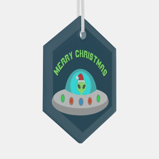 Kerst UFO Ho Alien vliegende schotel Custom Glas Ornament (Voorkant Rechts)