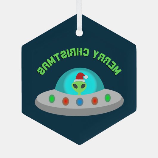 Kerst UFO Ho Alien vliegende schotel Custom Glas Ornament (Achterkant)