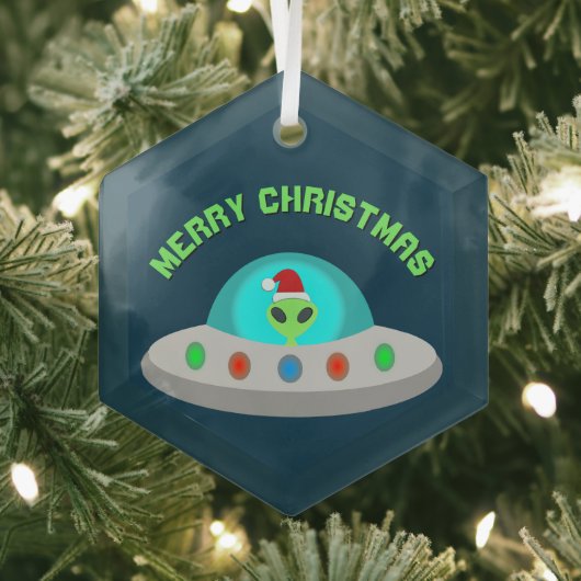 Kerst UFO Ho Alien vliegende schotel Custom Glas Ornament (Insitu)