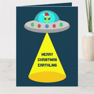 Kerst UFO Ho Alien Vliegende Schotel Custom Kaart