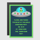 Kerst UFO Ho Alien vliegende schotel Custom Magnetische Uitnodiging (Voorkant / Achterkant)