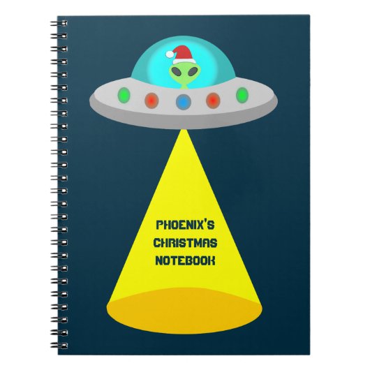 Kerst UFO Ho Alien vliegende schotel Custom Notitieboek (Voorkant)