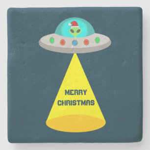 Kerst UFO Ho Alien vliegende schotel Custom Stenen Onderzetter