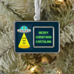 Kerst UFO Ho Alien vliegende schotel Custom Verzilverd Omlijst Ornament
