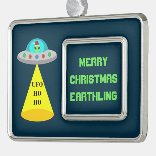Kerst UFO Ho Alien vliegende schotel Custom Verzilverd Omlijst Ornament (Links)