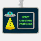 Kerst UFO Ho Alien vliegende schotel Custom Verzilverd Omlijst Ornament (Voorkant)