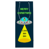 Kerst UFO Ho Alien vliegende schotel Custom Wijn Cadeautas (Achterkant)