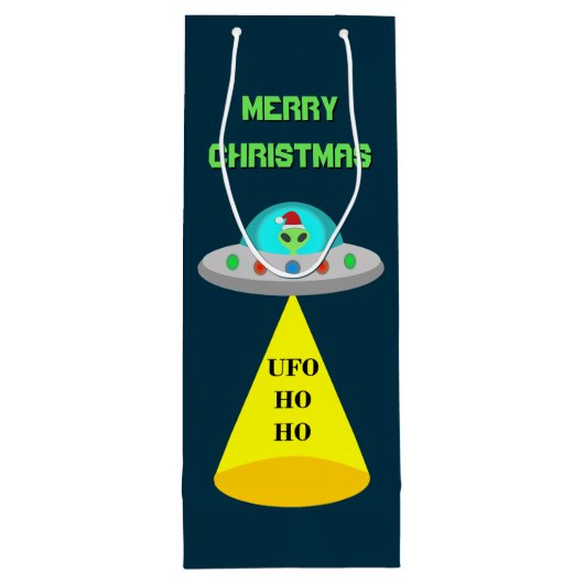 Kerst UFO Ho Alien vliegende schotel Custom Wijn Cadeautas (Achterkant)