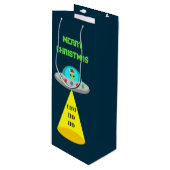 Kerst UFO Ho Alien vliegende schotel Custom Wijn Cadeautas (Voorkant Gekanteld)