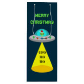 Kerst UFO Ho Alien vliegende schotel Custom Wijn Cadeautas (Voorkant)