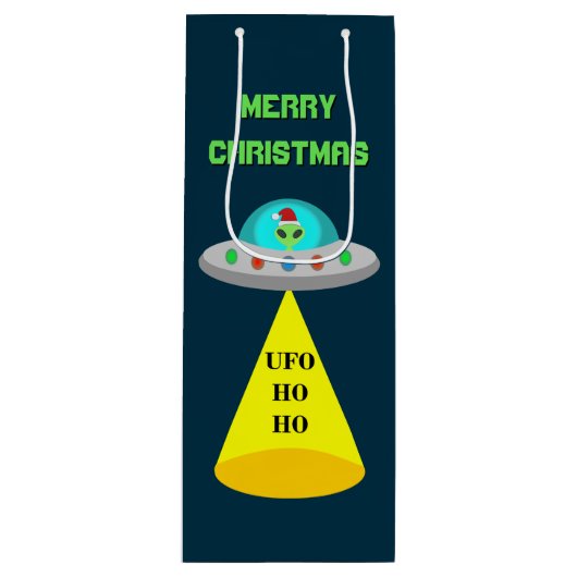Kerst UFO Ho Alien vliegende schotel Custom Wijn Cadeautas (Voorkant)