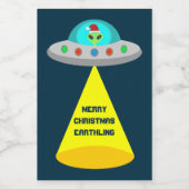 Kerst UFO Ho Alien vliegende schotel Custom Wijn Etiket (Enkel label)