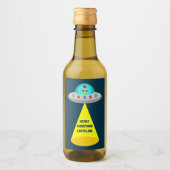 Kerst UFO Ho Alien vliegende schotel Custom Wijn Etiket (Voorkant)