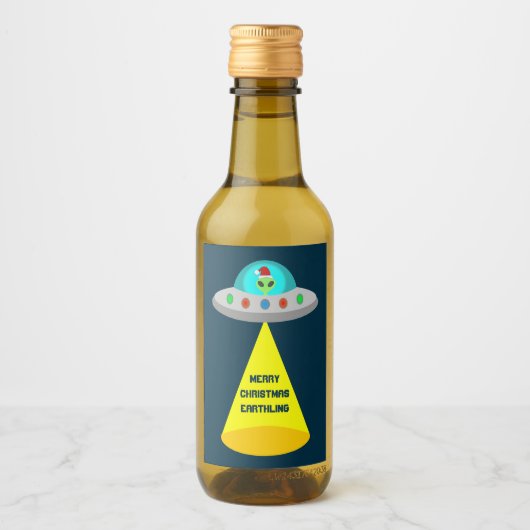 Kerst UFO Ho Alien vliegende schotel Custom Wijn Etiket (Voorkant)