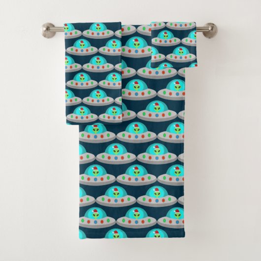 Kerst UFO Ho Alien vliegende schotel Patterned Bad Handdoek (Insitu)